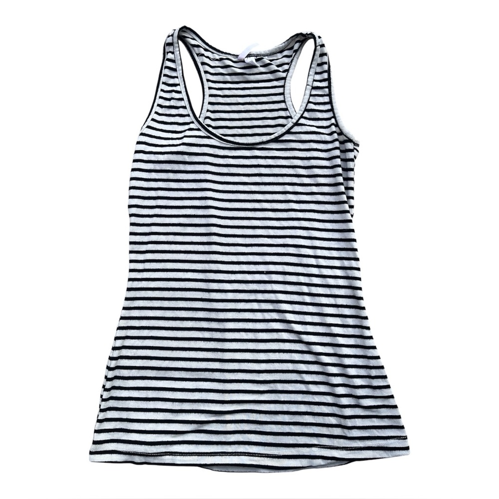 6 Degrees Striped Racerback Tank Top Size S Black White Striped Loose Fit
